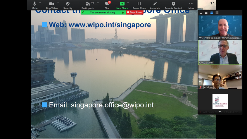 Webinar capture of the view of the Singapore bay and webinar participants