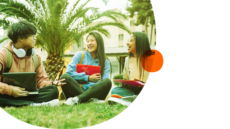 A group of students sitting on the grass