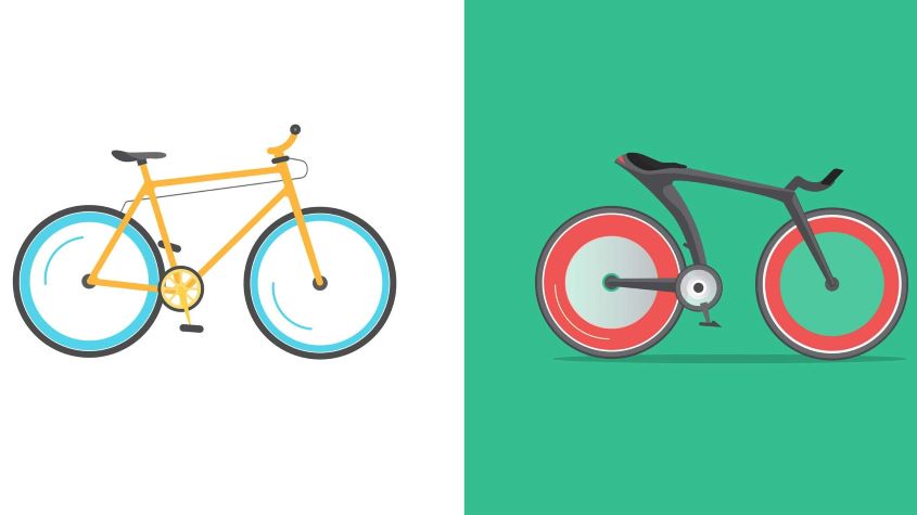 deux modèles de vélos différents, illustration du fait qu’un dessin innovant peut améliorer les équipements sportifs