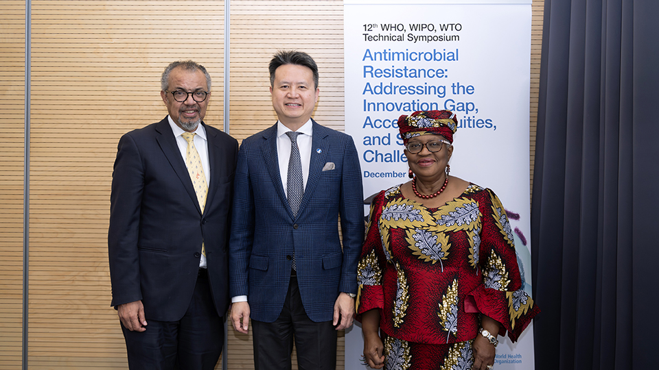 WHO Director-General Tedros Adhanom Ghebreyesus, WIPO Director General Daren Tang, and WTO Director-General Ngozi Okonjo-Iweala