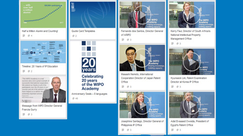 Capture d’écran du dossier relatif aux réseaux sociaux mis en place à l’occasion du 20e anniversaire de l’Académie de l’OMPI