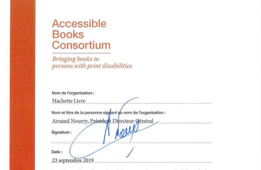 Hachette Livre is the 100th signatory of the Accessible Books Consortium (ABC) Charter